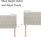 Kingfun Tufted Upholstered Full Size Bed Headboard in Modern Button Design, Adjustable Solid Wood Head Board, Premium Linen Fabric Padded Headboards in Bedroom (Beige)