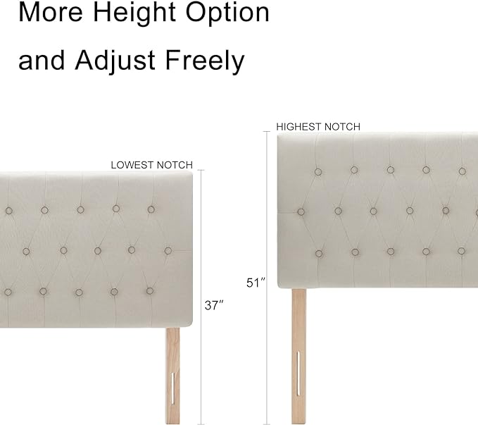 Kingfun Headboards for King Size Bed in Modern Button Design, Premium Linen Fabric Upholstered Tufted Bed Headboard, Adjustable Solid Wood Head Board, Beige