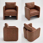 Modern Accent Barrel Chair, Single Sofa Chair with Removable Back Pillow, Comfy Pu Leather Upholstered Reading Accent Chair Lounge Armchair for Bedroom Living Room, Brown