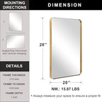 ANDY STAR Gold Bathroom Mirror for Wall, 20x28” Brushed Brass Metal Rounded Corner Rectangle Mirror, Wall Mirror in Stainless Steel Metal Frame, 1" Deep Set Design Hangs Horizontal Or Vertical