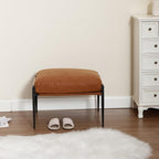DUOMAY Cute PU Leather Single Footrest, Upholstered Footstool with Black Metal Legs Mid Century Modern Vanity Room Ottoman Shoe Stool for Living Room Bedroom Dressing Room, Brown