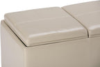 SIMPLIHOME Avalon 42 inch Wide Contemporary Rectangle Storage Ottoman in Satin Cream Vegan Faux Leather, Assembled, for the Living Room, Entryway and Family Room