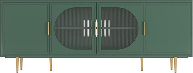 66" Modern TV Stand for TVs up to 75",TV Cabinet with Glass Door,Entertainment Center with Storage,Television Stands with Gold Legs,Media Console for Bedroom,Living Room,Green