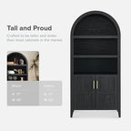 mopio Lauren 77.4" Tall Arched Cabinet, 5-Tier Arched Bookcase with Doors and Adjustable Shelves, Arch Bookshelf with Storage, Wooden Storage Cabinet for Living Room and Kitchen Pantry (Black)