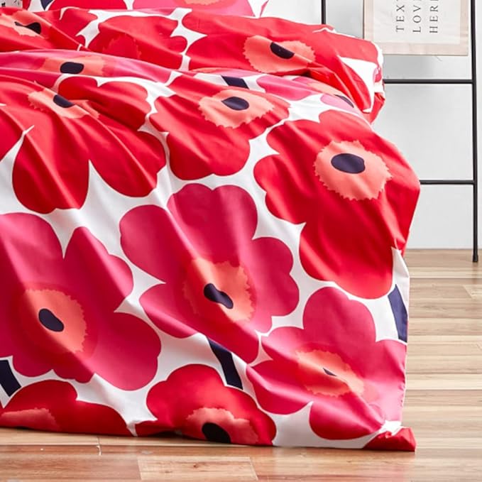 Marimekko - King Comforter Set, Cotton Bedding with Matching Shams, Lightweight Home Decor for All Seasons (Unikko Red, King)