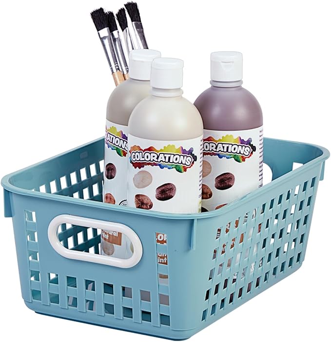 Really Good Stuff Medium Plastic Book Baskets, 11" by 7.5" by 4.5" - 12 Pack, Water, Versatile Storage Solution for Classroom, Home and Office, Toy Storage, Multi-Purpose Organizer Basket
