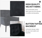 Dolonm Midcentury Modern Velvet Accent Chair with Arms, Upholstered Reading Side Chair Tufted Back Decorative Wingback Chair for Living Room Bedroom (Black)