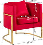Velvet Modern Accent Chairs Set of 2, Upholstered Barrel Armchair Mid Century with Pillow for Living Room, Comfy Single Vanity Chair with Metal Gold Legs for Bedroom, Rose Red