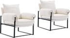 Xifan Modern Comfy Reclining Chair with 6 Angle Adjustable Backrest, Upholstered Accent Chair Fabric Living Room Lounge Chair for Reading Room - Cream, Set of 2