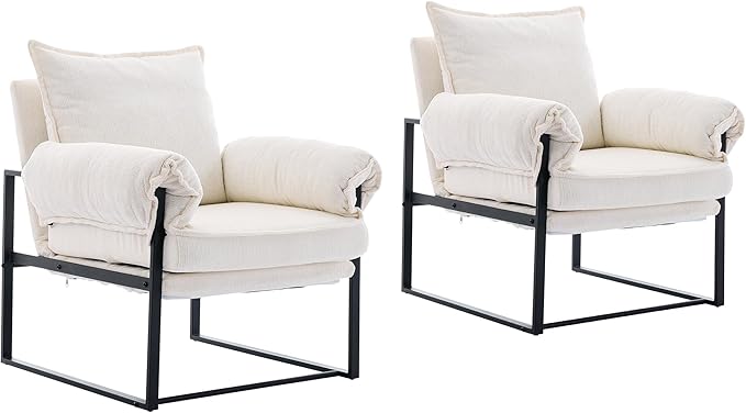 Xifan Modern Comfy Reclining Chair with 6 Angle Adjustable Backrest, Upholstered Accent Chair Fabric Living Room Lounge Chair for Reading Room - Cream, Set of 2