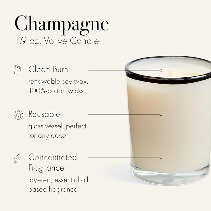 LAFCO New York Votive Candle, Champagne - 1.9 oz - 20-Hour Burn Time - Reusable Glass Vessel - Made in The USA
