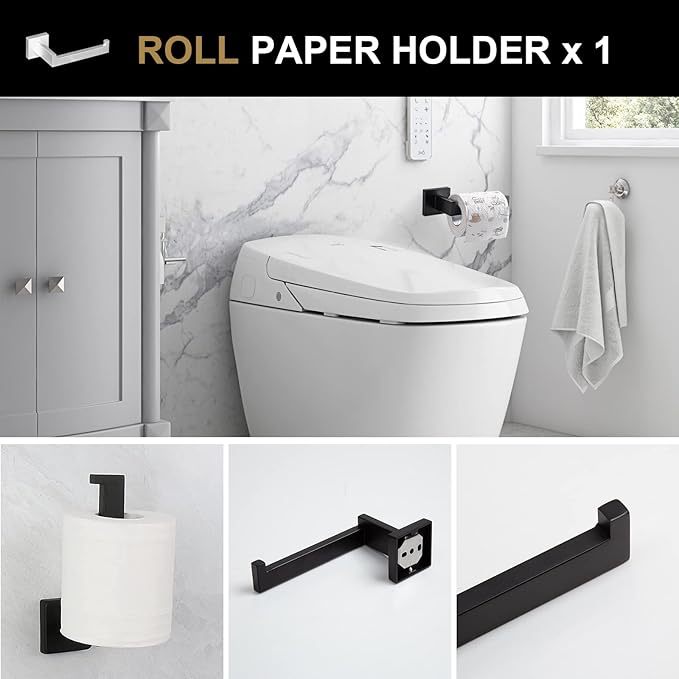 5-Piece Bathroom Hardware Set Matte Black, Lava Odoro Towel Bar Set Stainless Steel Wall Mounted - Include 2 Towel Bar Towel Ring Toilet Paper Holder and Double Hook, 23.6-Inch