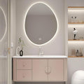 56IN Pink Modern Bathroom Vanity - Bathroom Vanities Set with 2 Drawers Wall Mounted | Rounded Corner Smart Defogging Mirror Cabinet with Lighting & Time Display, Side Opening Storage Shelf (Style B)