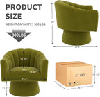 Swivel Accent Chair,Upholstered Velvet 360° Swivel Barrel Chair for Living Room Overstuffed Bouncle Reading Chair Round Armchair for Bedroom,Vanity,Office(Grass-Green)