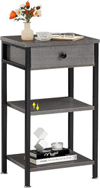 VECELO Tall End Side Table,Nightstand with Adjustable Shelf and Bin Drawer for Living Room/Bedroom/Entryway Small Spaces