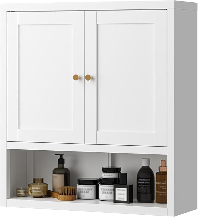 Metal Wall Cabinet, Over The Toilet Storage Cabinets, Wall Mounted Medicine Cabinets for Bathroom, Laundry, Kitchen, Entryway (White, 23.6" H-Wall Cabinet)