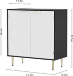 Buffet Sideboard Cabinet [Set of 2] with 4 Doors, Modern Cabinet with with Adjustable Shelf, Golden Handles & Legs, Coffee Bar Sideboard for Kitchen, Living Room, Black & White
