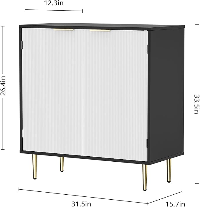 Buffet Sideboard Cabinet [Set of 2] with 4 Doors, Modern Cabinet with with Adjustable Shelf, Golden Handles & Legs, Coffee Bar Sideboard for Kitchen, Living Room, Black & White