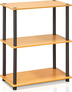 Furinno TURN-N-TUBE Storage Shelves, 3-Tier Book Shelf, Corner Shelf, Toolless Open Shelves, for Organization and Storage, Living Room, Garage, Home Office, Light Cherry