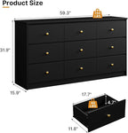 9 Drawer Dresser for Bedroom, 59" Wide Black Chest of Drawers, Wooden Dresser with 9 Drawers with Ample Storage, Modern Storage Organizer for Hallway,Nursery