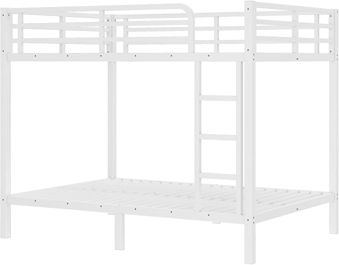 Bellemave Full Over Full Bunk Bed for Adults, Full Size Bunk Beds Frame with Build in Ladder and Full Length Guardrail, Easy Assemble Bunkbeds, Noise Reduced, Mattress Not Included, White