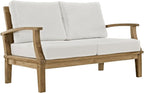 Modway Marina Premium Grade A Teak Wood 5-Piece Outdoor Patio Furniture Set in Natural White