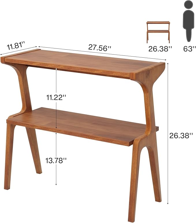 Tribesigns Wood Side Table, 2-Tier Modern Tall End Table with Storage Shelves, Slim Couch Side Table for Living Room, Narrow Bedside Table, Nightstands for Bedroom, Cherry