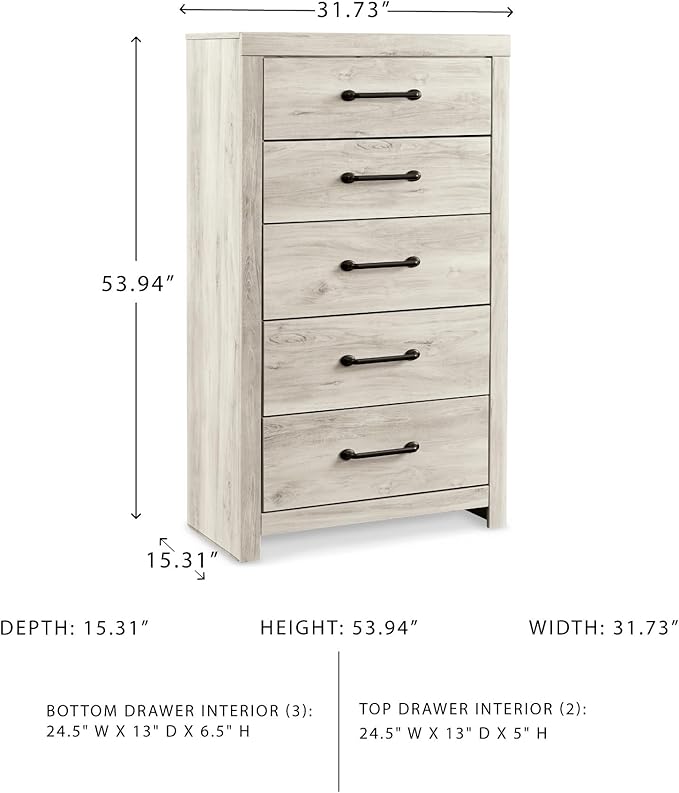 Signature Design by Ashley Cambeck Industrial 5 Drawer Chest with Safety Stop, Whitewash