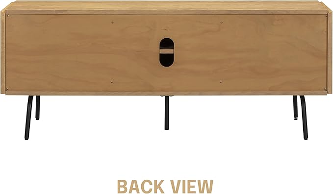 NTC Mossic TV Media Cabinet with 3 Doors for TVs, Entertainment Center with Natural Rattan, Metal Legs, Modern Storage Console for Living Room and Bedroom, Effortless Assembly, Sand