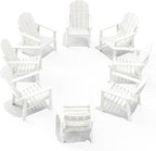 Adirondack Chair Set of 8, All Weather HDPE Fire Pit Chairs, Oversized Plastic Adirondack Chair for Outdoor, Balcony, Deck, Backyard, Patio, Garden, Poolside, Lawn White