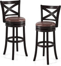 COSTWAY Bar Stools Set of 2, 30" Swivel Bar Height Bar Chairs with Copper Nails, Upholstered Seat, X-Shaped Backrest, Solid Rubber Wood Frame, for Kitchen Island Pub Bar