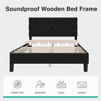Novilla Queen Bed Frame with Headboard, Bed Frame Queen Size with Wood Slats Support, Velvet Upholstered Pull-Point Headboard, No Box Spring Needed, Heavy Duty Feet, Easy Assembly, Black Velvet