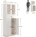 Tall Bathroom Storage Cabinet with Glass Doors, 67" Tall Freestanding Linen Cabinet with Adjustable Shelves, Floor Standing Organizer for Bathroom, Living Room, Kitchen, (White)