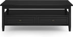 SIMPLIHOME Warm Shaker Coffee Table - 48 inch Wide Solid Wood Cocktail Table in Black, Transitional Living Room Table with 2 Storage Drawers and Open Shelf for Sitting Area or Lounge