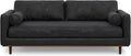 SIMPLIHOME Morrison 89-inch Wide Sofa in Lead Black Genuine Leather, Mid-Century Modern Design Couch for Living Room, Single Bench Cushion, 2 Back Cushions, 2 Bolster Pillows