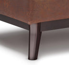 SIMPLIHOME Owen 34 inch Wide Mid Century Modern Rectangle Tray Top Small Coffee Table Storage Ottoman in Distressed Saddle Brown Vegan Faux Leather, Assembled, For the Living Room and Entryway