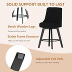 MINCETA Set of 2 Upholstered Bar Stools - 26 Inch Swivel Counter Height Stools with Low Tufted Back, Footrest & Performance Fabric - Round Seat for Kitchen Island & Home Bar Black