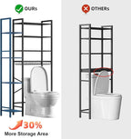 8-Tier Over The Toilet Storage with Side Rack, Over Toilet Storage Rack with Adjustable Shelf & Drain Basket, Freestanding Bathroom Organizer for Balcony, Laundry (Pure Black)