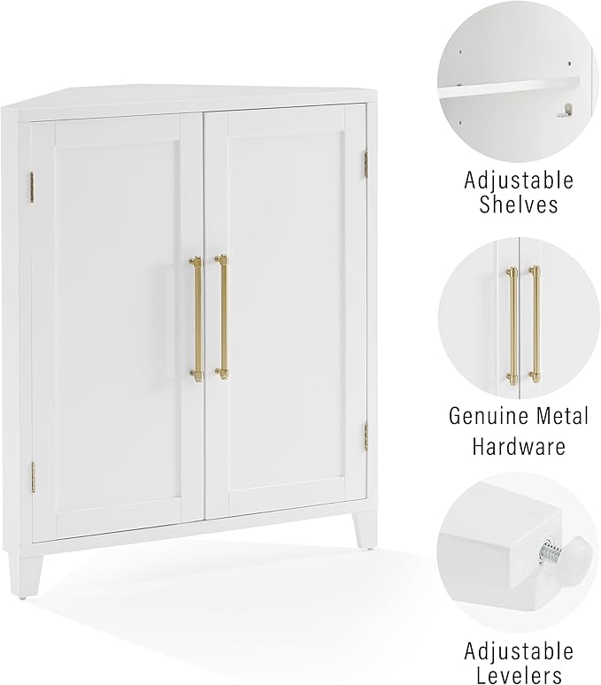 Crosley Furniture Roarke Stackable Corner Pantry Storage Cabinet with Shelves, Kitchen, Dining, Laundry, White