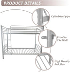 Karl Home Grey Bunk Bed Twin Over Twin, Metal Bunk Bed with Built-in Ladder and Safety Guardrail, Space-Saving Bunk Beds for Kids, Teens & Adults, No Box Spring Needed