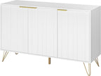 Fluted Buffet Cabinet,Wooden Console Storage with 3 Doors and Adjustable Shelves,White Sideboard for Entryway,Kitchen,Bathroom,Home Office