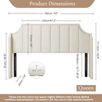 Lucky Monet Luxurious Headboard Only Queen Size with Wingback, Velvet Upholstered Tufted Headboard with Nailhead Decor for Bed, Adjustable Height Curved Head Board Vertical Channel Design (Cream)