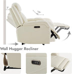 Watson & Whitely Oversized Genuine Leather Power Recliner Chairs for Big and Tall, Wall Hugger Recliner with Power Headrest & Charging Ports, Extra Large Reclining Chair for Living Room, Cream