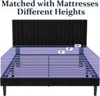 Full Size Platform Bed Frame with Velvet Upholstered Headboard, Full Bed Frame with Strong Wood Slats, Mattress Foundation, Box Spring Optional, Easy Assembly, Black