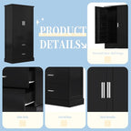 Polibi Tall Storage Cabinet with 2 Doors, 2 Drawers, 4-Tier Storage Racks of Each Door, Adjustable Shelf, Floor Free-Standing Cabinet for Bathroom, Living Room, MDF Board, Black