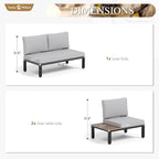 Sophia & William 3 Pieces Outdoor Patio Furniture Set, Metal Sectional Sofa Set Patio Conversation Set with Cushions-2 x Single Sofa with Side Table, 1 x Loveseat