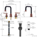 WOWOW 8 inch Bathroom Faucet 3 Hole, Widespread Bathroom Sink Faucet with Pop Up Drain Assembly and cUPC Supply Lines, Matte Black and Rose Gold Vanity Faucet 2 Handle Basin Faucet Mixer Taps