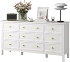 White 9 Drawers Dresser for Bedroom, 59'' Large Wood Dresser with Gold Handles, Modern Wide Chest of Storage Drawers for Hallway, Living Room