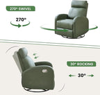 Swivel Rocker Recliner, Faux Leather Rocking Recliner Chair with Manual Adjustable Footrest, Reclining Chair Nursery Glider Recliners for Small Spaces, Living Room, Dark Green