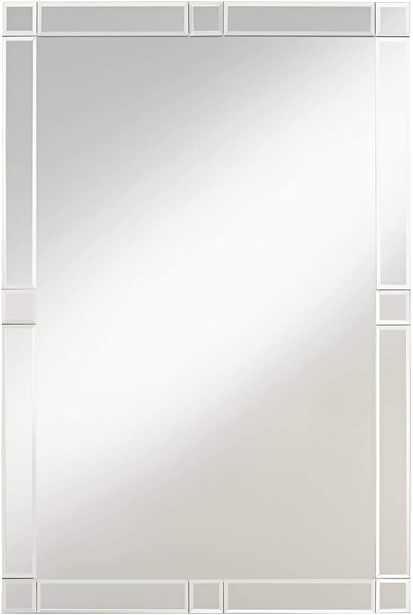 Possini Euro Design Cecili Rectangular Vanity Decorative Wall Mirror Modern Beveled Glass Clear Mirrored Tile Edges Frame 23 1/2" Wide for Bathroom Bedroom Living Room Office Entryway House Hallway
